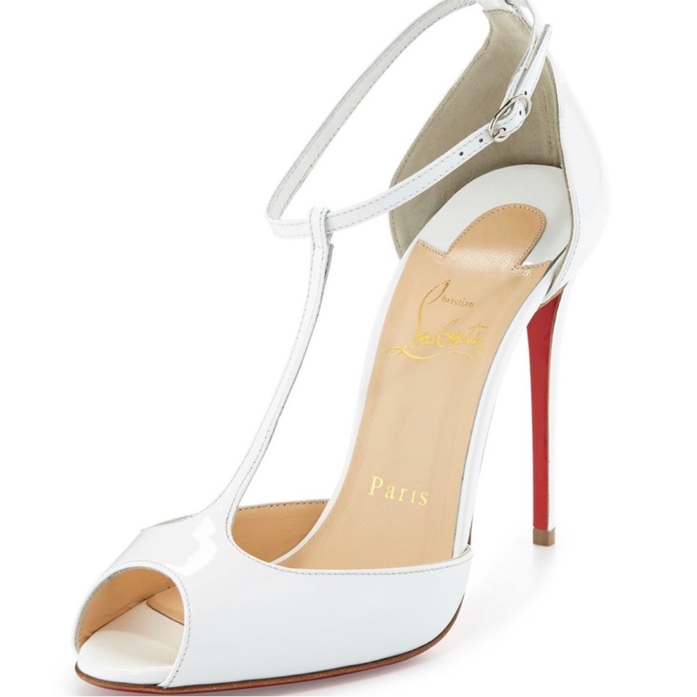 Christian Louboutin Señora t-strap d’Orsay peep toe heel in white, Size 35